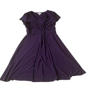 Coldwater Creek Plum V-Neck Maxi Dress with Waist Buckle